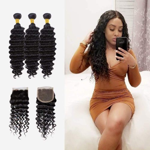 Brooklyn Hair 11A Deep Wave / 3 Bundles with 13x4 Lace Frontal Look - Brooklyn Hair