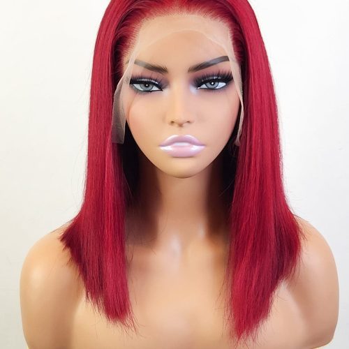 Brooklyn Hair 13x4 HD Lace Front Color-Pop Wig / Straight Bob Short Bob Short / Ruby Red / 13x4 HD Lace