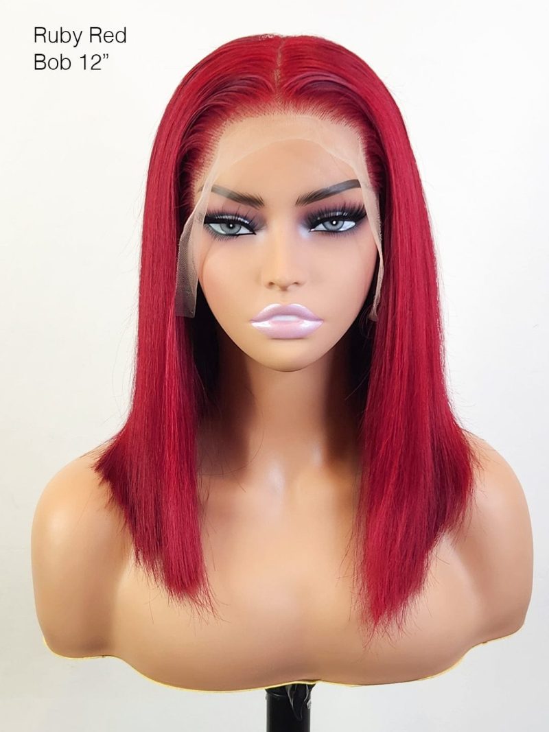 Brooklyn Hair 13x4 HD Lace Front Color-Pop Wig / Straight Bob Short Bob Short / Ruby Red / 13x4 HD Lace