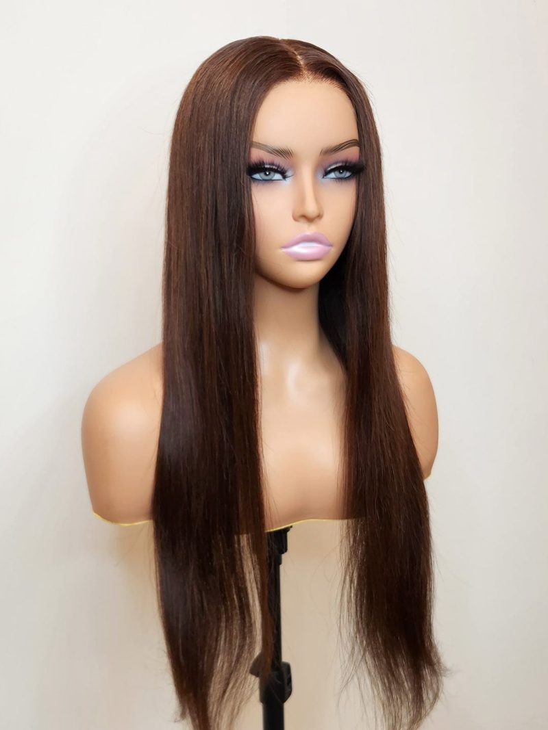 180 density silky straight glueless wig small knots 5x5 swiss hd pre cut lace espresso deep brown brooklyn hair 46652726378802