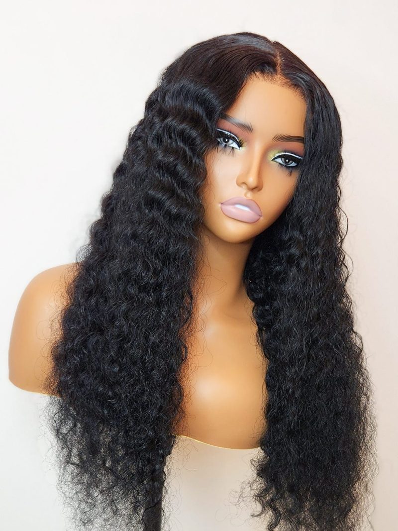 Brooklyn Hair 5x5 Swiss HD Lace Glueless Wig Deep Wave Invisible Knots Jet Black