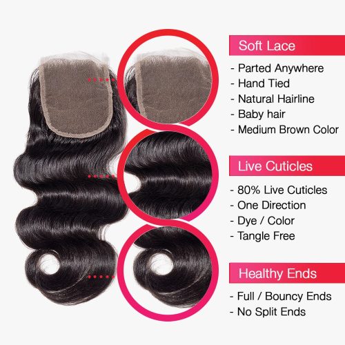 7a virgin body wave 4x4 lace closure brooklyn hair 39898608435506