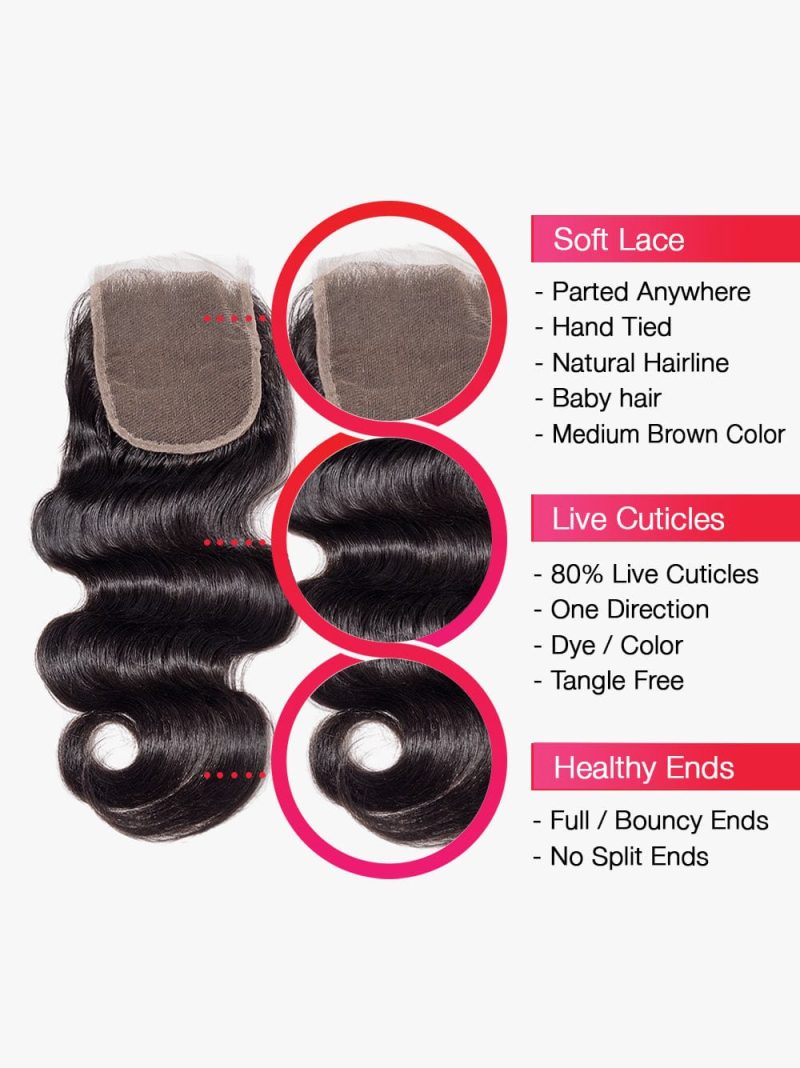 7a virgin body wave 4x4 lace closure brooklyn hair 39898608435506