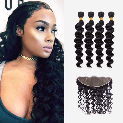 Brooklyn Hair 9A Loose Wave / 4 Bundles with 13x4 Lace Frontal Look - Brooklyn Hair