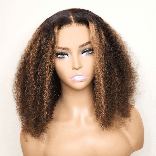 Brooklyn Hair Afro Kinky Curly Glueless Wig 180% Density Invisible Small Knots 5x5 Swiss HD Pre-Cut Lace Natural Black 14-16" / Sun-Kissed / Middle Part