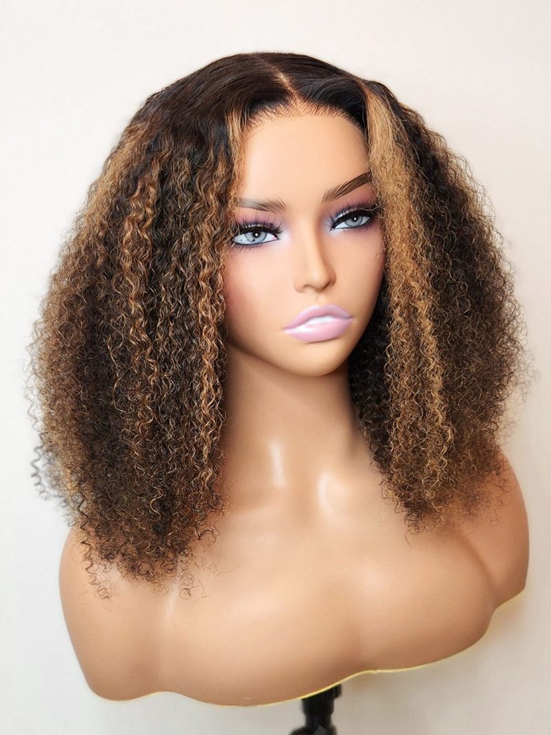 blonde highlights afro kinky curly glueless wig 180 density small knots 5x5 swiss hd pre cut lace sun kissed brooklyn hair 47491083370802