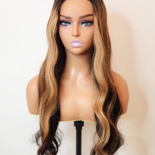 blonde highlights loose body wave glueless wig invisible small knots 5x5 swiss hd pre cut lace 180 density sun kissed brooklyn hair 46652693807410