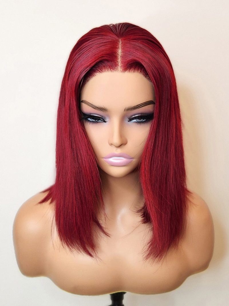 Brooklyn Hair Blunt Cut Glueless Wig 5x5 Swiss HD Pre-Cut Lace Bob Invisible Small Knots Bob Style 10-12" / Ruby Red