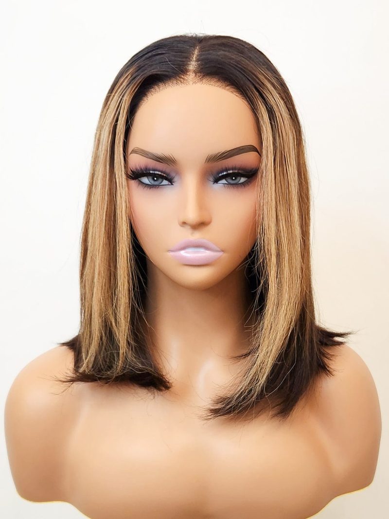 Brooklyn Hair Blunt Cut Glueless Wig 5x5 Swiss HD Pre-Cut Lace Bob Invisible Small Knots Bob Style 10-12" / Sun-Kissed