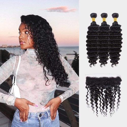 Brooklyn Hair 11A Deep Wave / 3 Bundles with 13x4 Lace Frontal Look - Brooklyn Hair