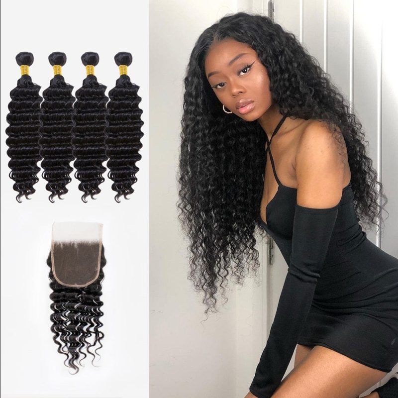 brooklyn hair 11a deep wave 4 bundles with 5x5 lace closure look brooklyn hair transparent lace 28777043460195