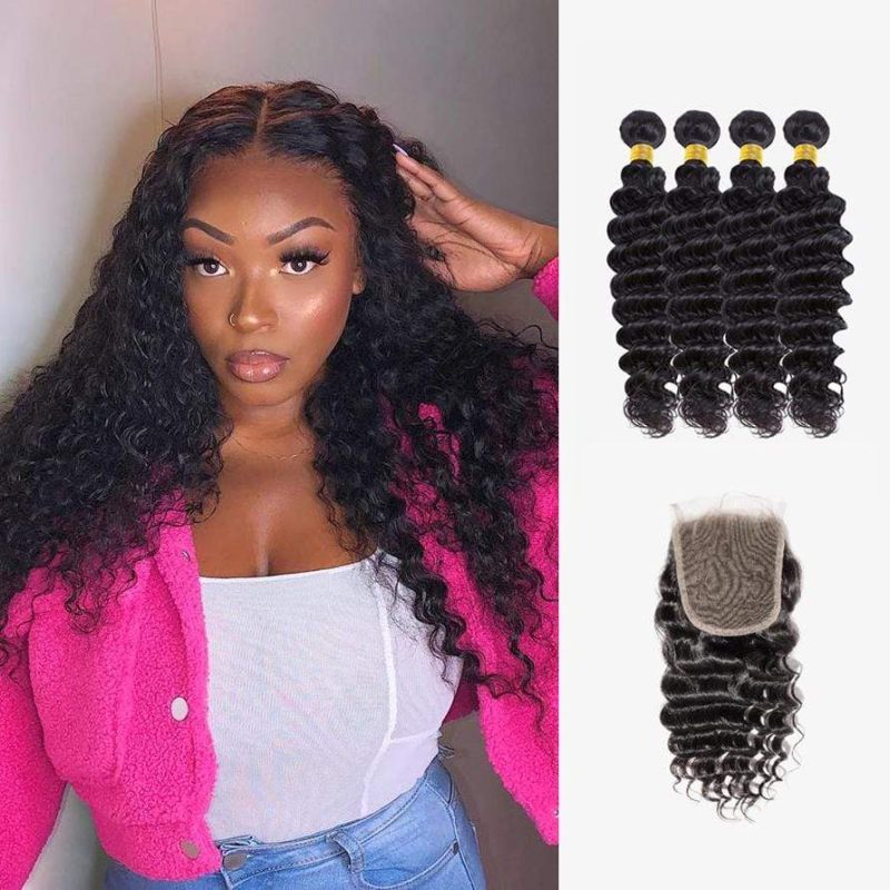 Brooklyn Hair 7A Deep Wave / 4 Bundles with 4x4 Lace Closure Look - Brooklyn Hair