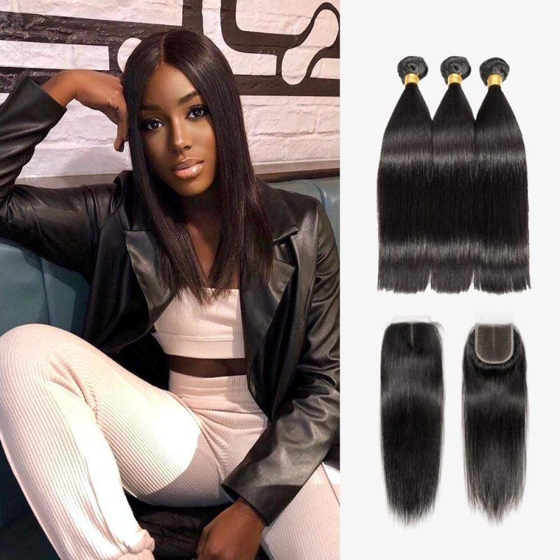 Brooklyn Hair 9A Straight / 3 Bundles with 4x4 Lace Closure Look - Brooklyn Hair