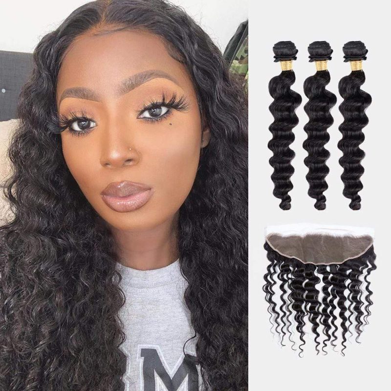 Brooklyn Hair 7A Deep Wave / 3 Bundles with 13x4 Lace Frontal Look - Brooklyn Hair