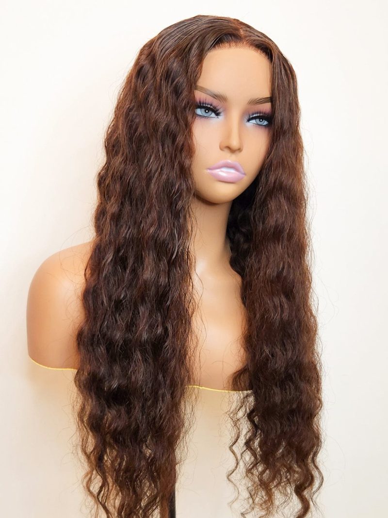 brown water wave style ready to wear glueless deep wave wig invisible knots 5x5 swiss hd pre cut lace espresso brooklyn hair 46652650422578