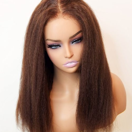 kinky straight glueless wig invisible small knots 5x5 swiss hd pre cut lace 16 18 180 density espresso brooklyn hair 16 18 espresso 46652673950002