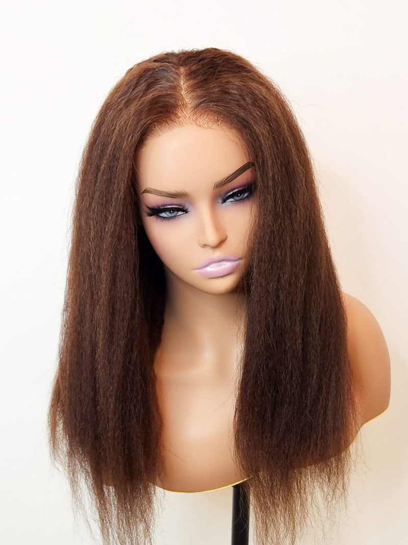 kinky straight glueless wig invisible small knots 5x5 swiss hd pre cut lace 16 18 180 density espresso brooklyn hair 16 18 espresso 46652673950002