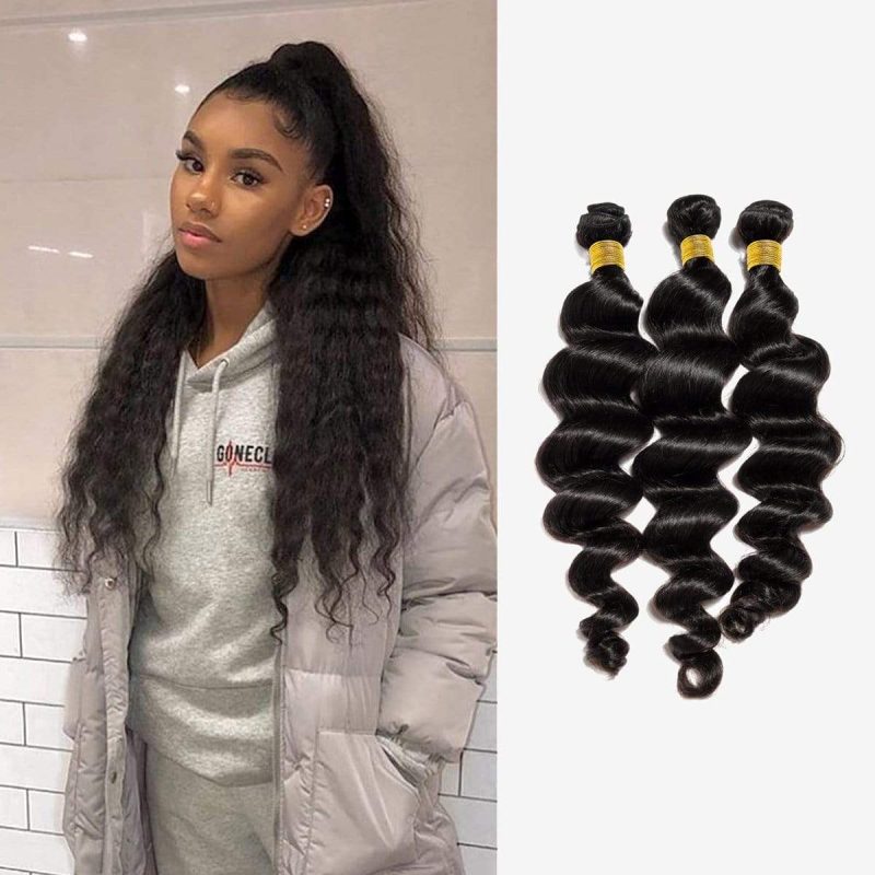 new look 2 virgin loose wave 100 human hair ponytail style look 3 bundle deal brooklyn hair natural black 13977030492259