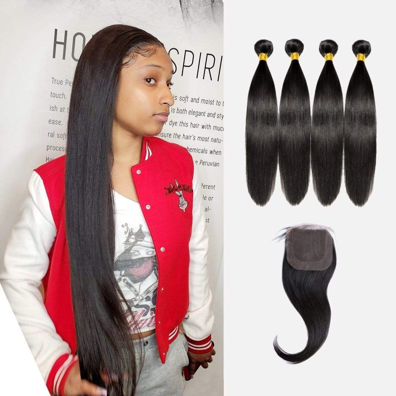 Brooklyn Hair 9A Straight / 4 Bundles with 4x4 Lace Closure Look by Jennaske - Brooklyn Hair