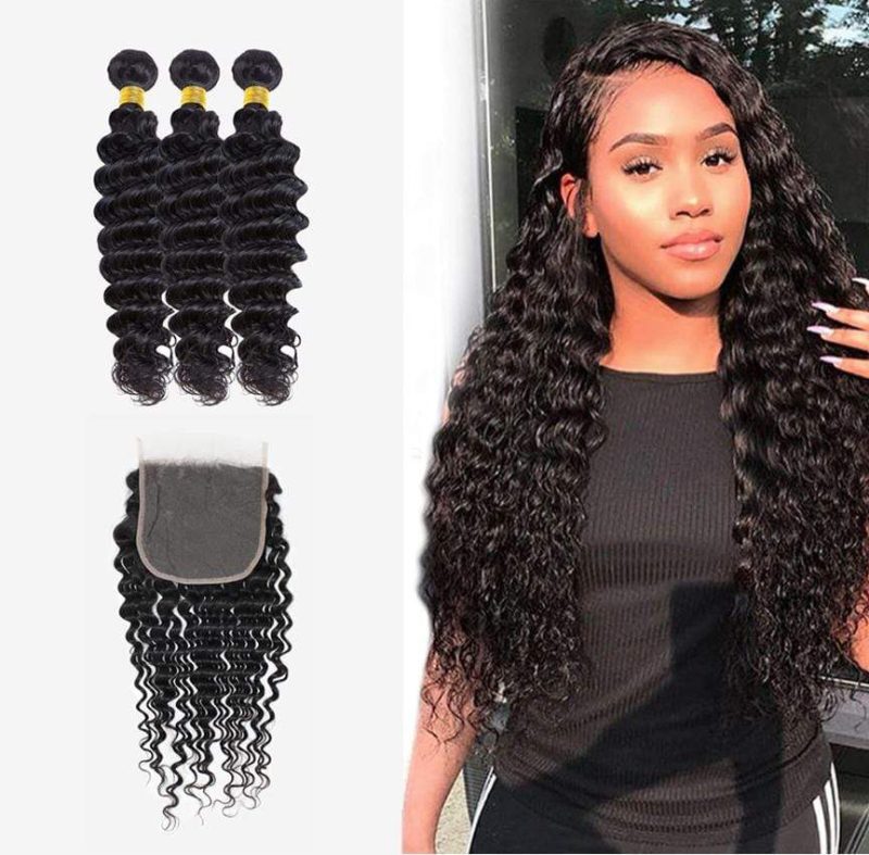 new look virgin deep wave long slay tight curly hair style 3 bundle deal with 6x6 lace closure 14 brooklyn hair natural black 13850724597859