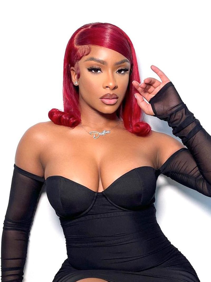 ruby red color pop wig blunt cut bob style 13x4 hd lace front wig straight 12 180 density brooklyn hair bob short ruby red 13x4 hd lace 46508273074482