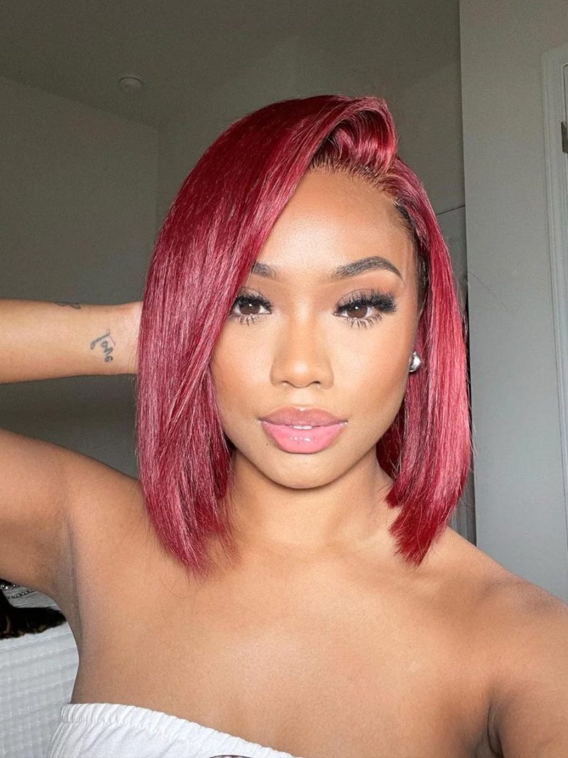 ruby red color pop wig blunt cut bob style 13x4 hd lace front wig straight 12 180 density brooklyn hair bob short ruby red 13x4 hd lace 48173899612466