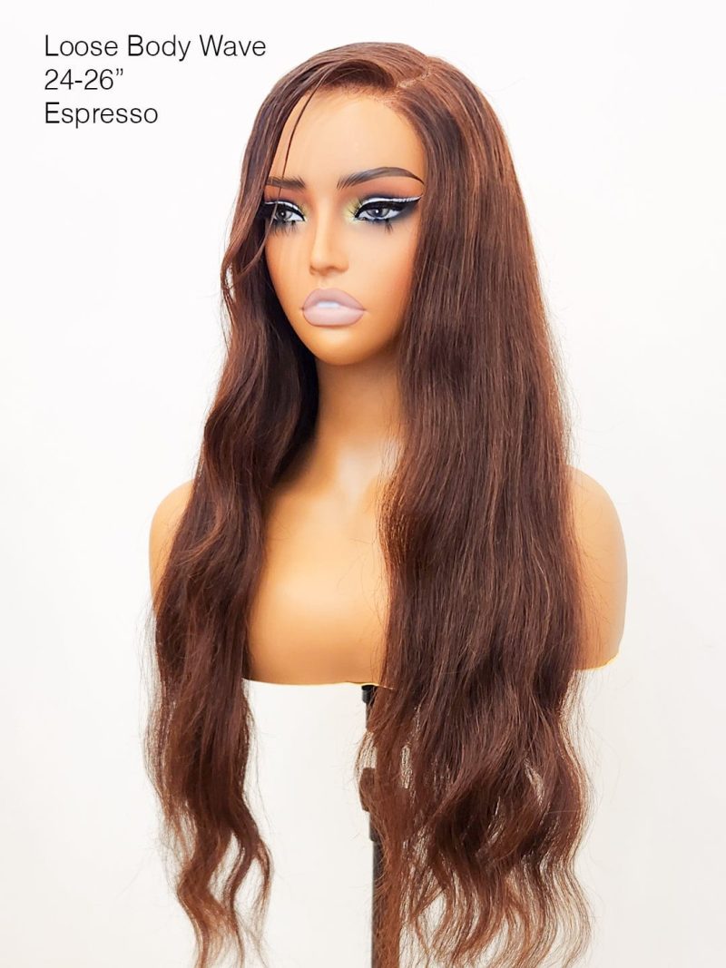 Brooklyn Hair Small Knots 5x5 HD Pre Cut Lace Glueless Wig Loose Body Wave 180% Density 24-26" / Espresso