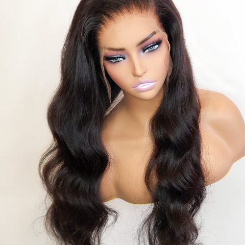 Brooklyn Hair Tiny Knots 13x6 Swiss HD Lace Pre Bleached & Plucked Knots Wig Loose Body Wave Natural Black / 24"