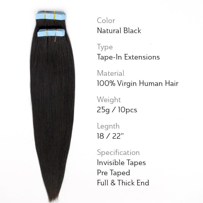 virgin straight tape in hair extensions brooklyn hair 22 natural black 29524833108067